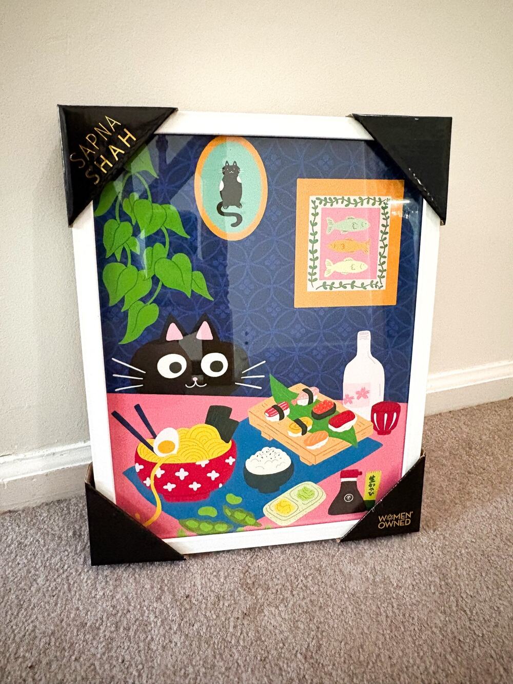NEW Sapna Shah Japanese Sushi Cat Wall Art Bright Colorful Cat Lover Decor